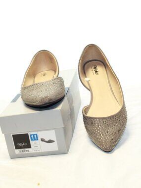 Mossimo Size 11 Pewter Grey Bedazzled ELSIE D'Orsay Pointed Toe Flats